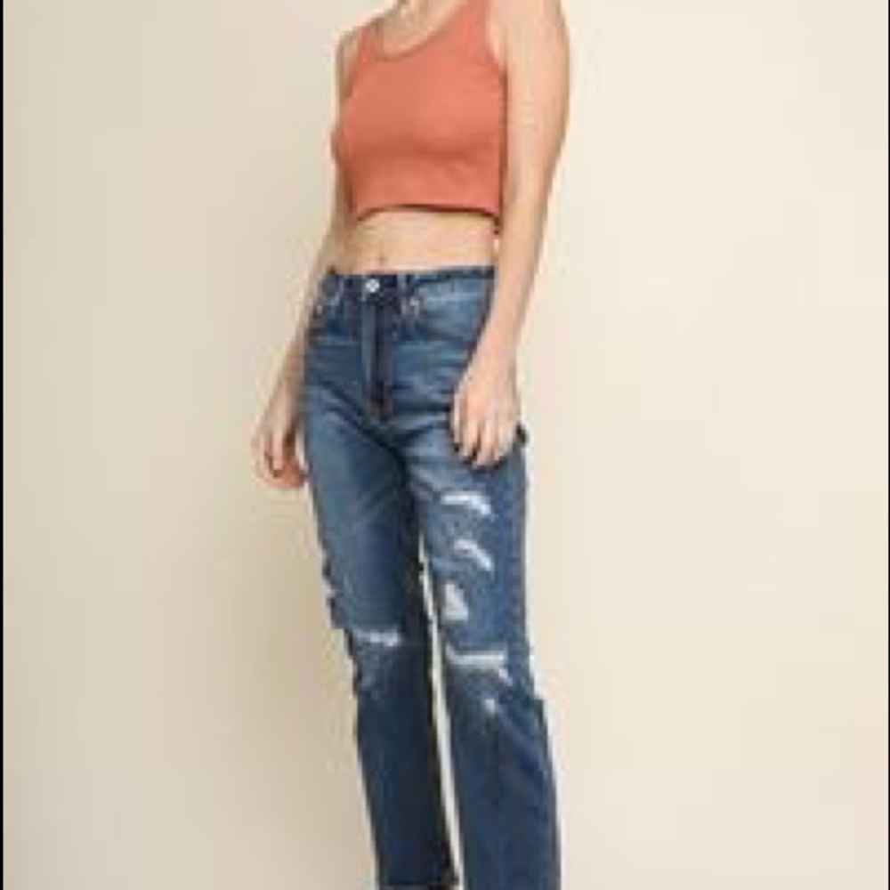 Umgee High Waist Straight Leg Distressed Jeans - Picture 7 of 7